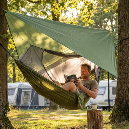 Camp Hangmat 2-in-1 | Waterdicht Doek & Muggen Net